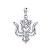 Cuttlefish with Celtic Heart and Gemstone Eyes Silver Pendant TPD6077 - DiveSilver Jewelry